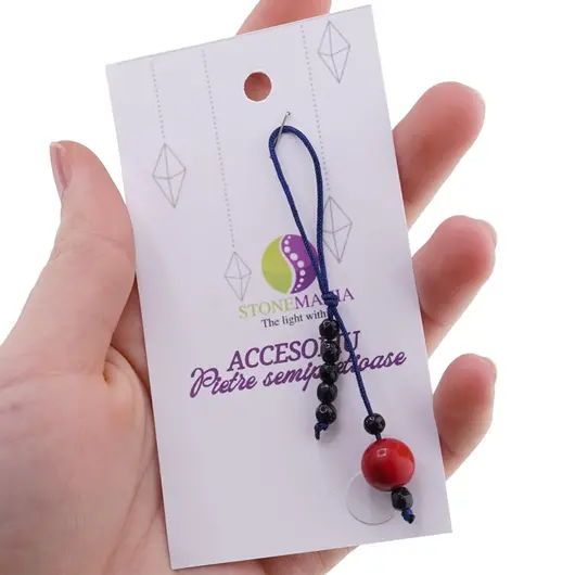 Accesoriu cu pietre semipretioase Coral rosu sfera 10mm si Goldstone albastru 4mm, imagine 3