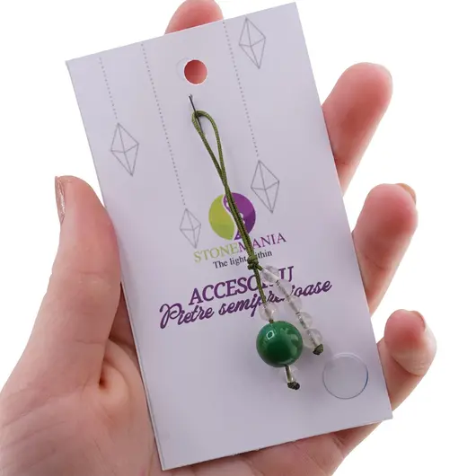 Accesoriu cu pietre semipretioase Crisocola sfera 10mm si Cristal de stanca 4mm, imagine 3