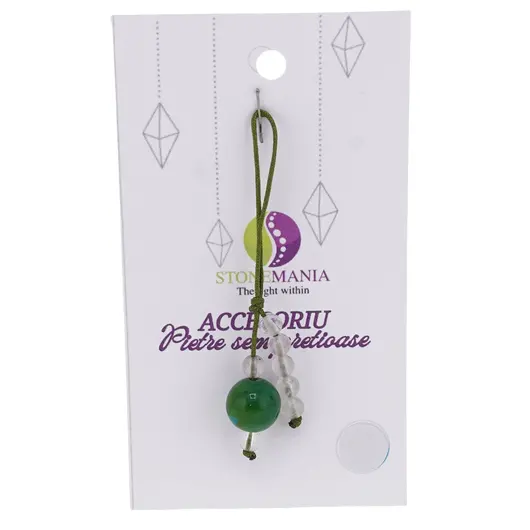 Accesoriu cu pietre semipretioase Crisocola sfera 10mm si Cristal de stanca 4mm