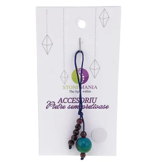 Accesoriu cu pietre semipretioase Crisocola sfera 10mm si Granat 4mm
