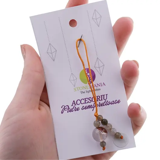 Accesoriu cu pietre semipretioase Cuart tangerin sfera 10mm si Labradorit 4mm, imagine 3