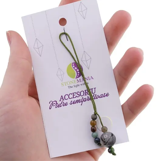 Accesoriu cu pietre semipretioase Cuart turmalinat sfera 10mm si mix cristale 4mm, imagine 3