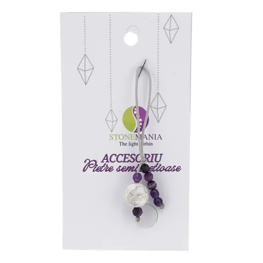 Accesoriu cu pietre semipretioase Howlit sfera 10mm si Agat mov 4mm