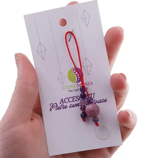 Accesoriu cu pietre semipretioase Turmalina roz sfera 10mm si Ametist 4mm, imagine 3