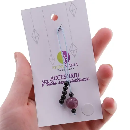 Accesoriu cu pietre semipretioase Turmalina roz sfera 10mm si Onix negru 4mm, imagine 3