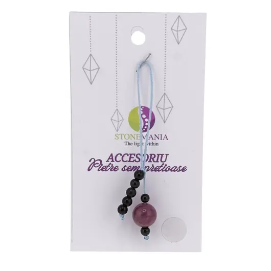 Accesoriu cu pietre semipretioase Turmalina roz sfera 10mm si Onix negru 4mm