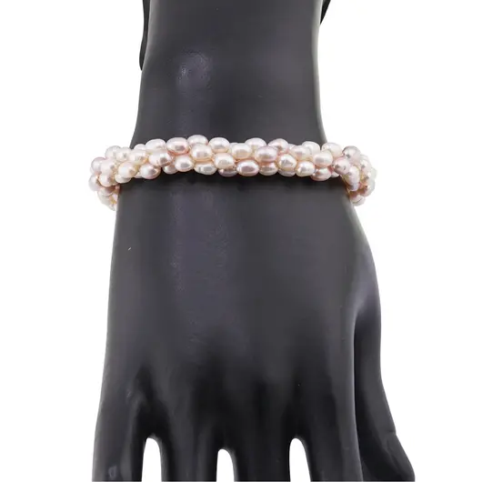 Bratara handmade cu Perle de cultura albe si roz, 5-6mm, imagine 2