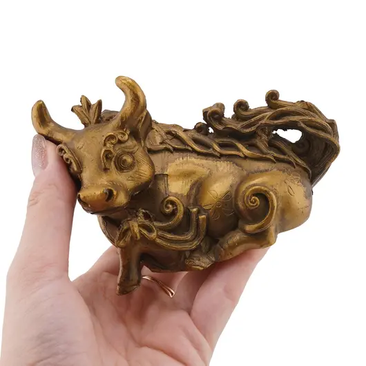 Statueta Feng Shui Bivol auriu din rasina, 11,5cm, imagine 3