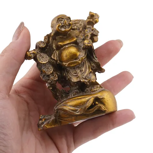 Statueta Feng Shui Buddha stand pe sac de bani din rasina, 9cm, imagine 3