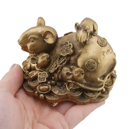 Statueta Feng Shui Sobolan cu pui si Ru yi din rasina, 10cm, imagine 3
