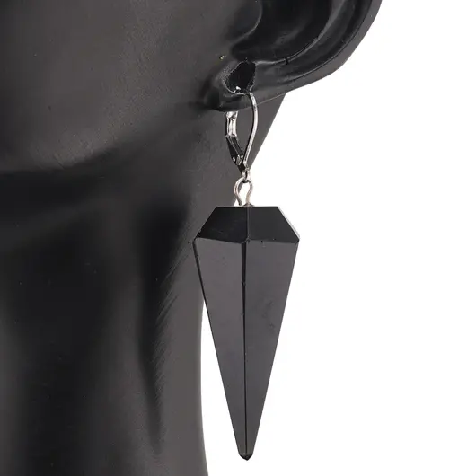 Cercei cu agatatoare Obsidian negru forma pendul, imagine 2