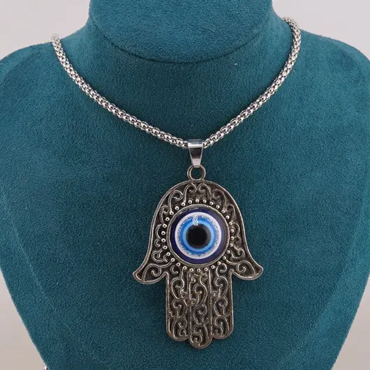 Colier Feng Shui cu pandantiv Hamsa gravata cu Ochi protector, 6,5cm, imagine 2