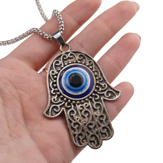 Colier Feng Shui cu pandantiv Hamsa gravata cu Ochi protector, 6,5cm, imagine 3