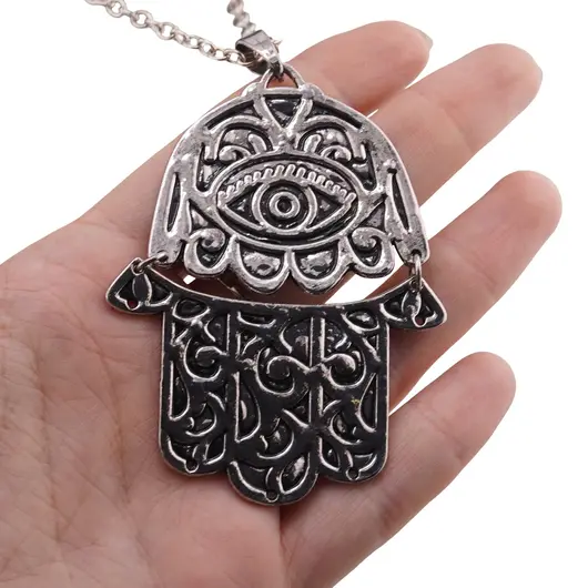 Colier Feng Shui cu pandantiv Hamsa mobil, 7,5cm, imagine 3