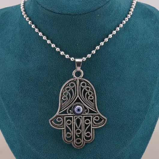Colier Feng Shui cu pandantiv Hamsa si ochi protector, 6cm, imagine 2