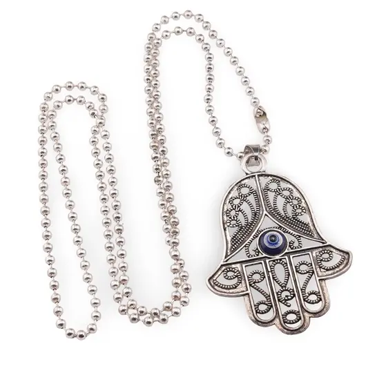 Colier Feng Shui cu pandantiv Hamsa si ochi protector, 6cm