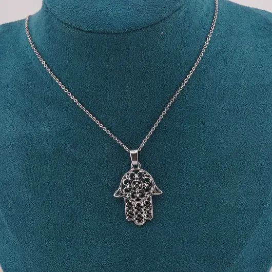 Colier Feng Shui cu pandantiv model Hamsa, 30mm, imagine 2
