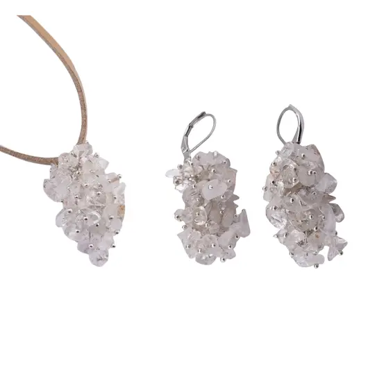 Set pandantiv si cercei cu agatatoare ciorchine Cristal de stanca