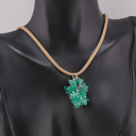 Set pandantiv si cercei cu agatatoare ciorchine Onix verde, imagine 2
