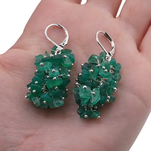 Set pandantiv si cercei cu agatatoare ciorchine Onix verde, imagine 5