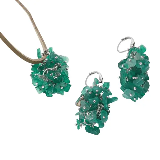 Set pandantiv si cercei cu agatatoare ciorchine Onix verde