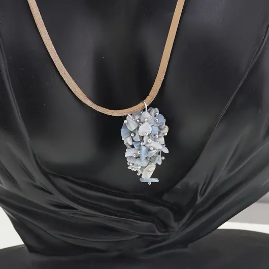 Set pandantiv si cercei cu agatatoare ciorchine Opal albastru, imagine 2