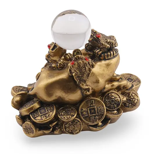 Statueta Feng Shui Bivol cu broaste raioase si sfera din rasina, 11cm, imagine 2