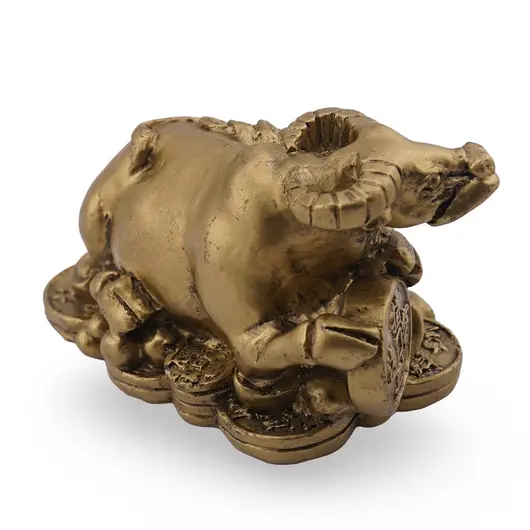 Statueta Feng Shui Bivol cu monede din rasina, 6,5cm, imagine 2