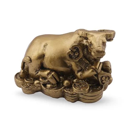 Statueta Feng Shui Bivol cu Ru yi din rasina, 6cm