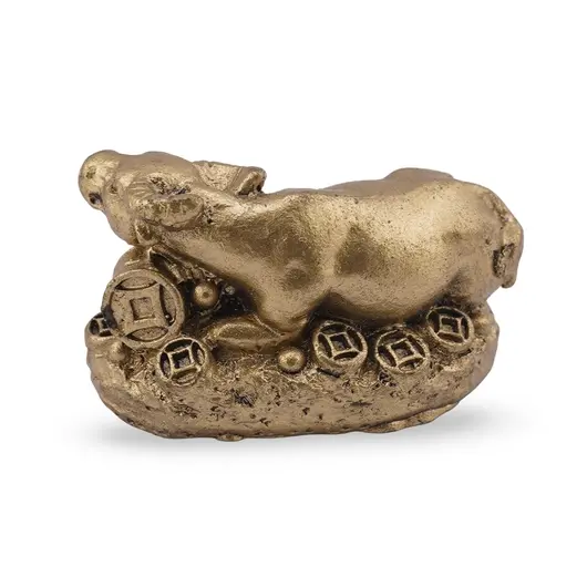 Statueta Feng Shui Bivol mediu asezat pe monede din rasina, 4cm, imagine 2