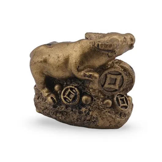 Statueta Feng Shui Bivol mic cu moneda din rasina, 3cm, imagine 2