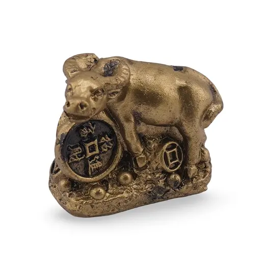 Statueta Feng Shui Bivol mic cu moneda din rasina, 3cm