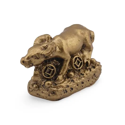 Statueta Feng Shui Bivol mic in picioare cu monede din rasina, 3cm, imagine 2