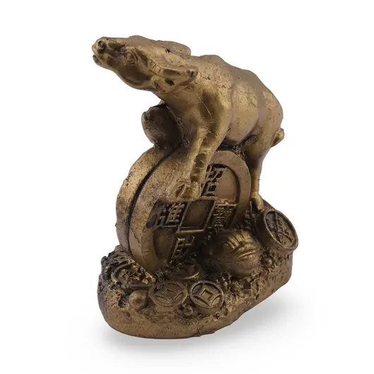 Statueta Feng Shui Bivol pe moneda din rasina, 5cm, imagine 2