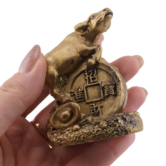 Statueta Feng Shui Bivol pe moneda din rasina, 5cm, imagine 3