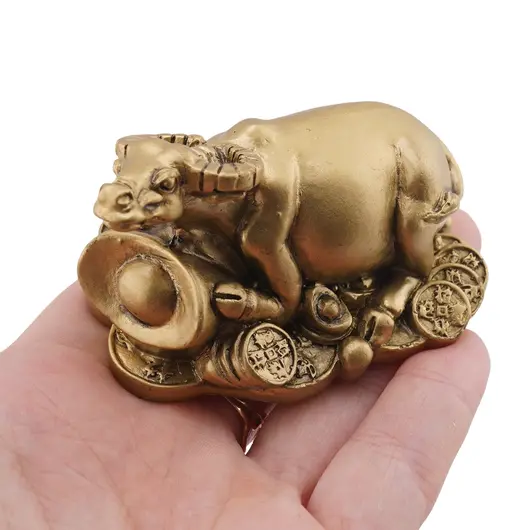 Statueta Feng Shui Bivol si pepita din rasina, 7cm, imagine 3