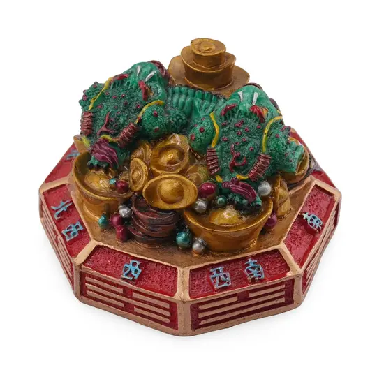 Statueta Feng Shui Broaste raioase cu pepite si monede pe baza hexagonala, 7cm, imagine 2