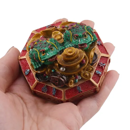 Statueta Feng Shui Broaste raioase cu pepite si monede pe baza hexagonala, 7cm, imagine 3