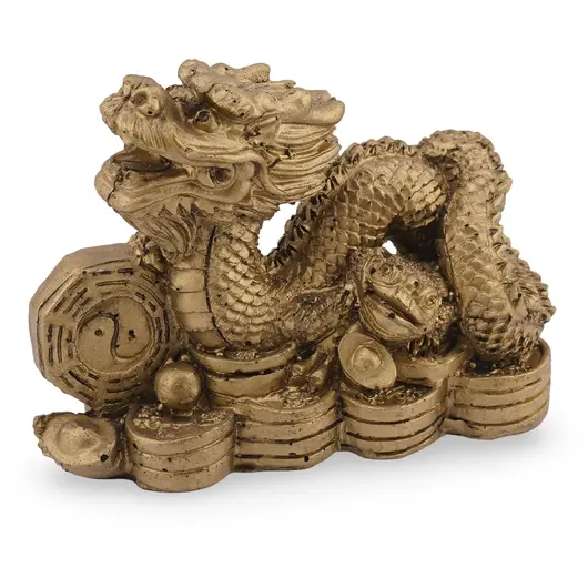 Statueta Feng Shui Dragon cu broasca raioasa si Bagua, 9,5cm