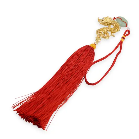 Amuleta breloc Feng Shui Dragon albastru model 2 cu pietre semipretioase si ciucure rosu, imagine 2