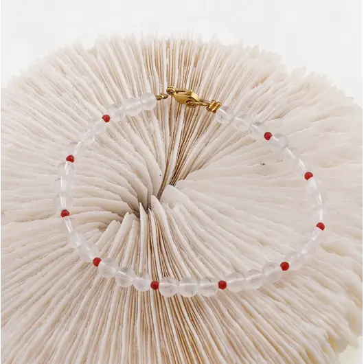 Bratara Piatra lunii sfere 4mm si Coral rosu sfere fatetate 2mm, imagine 2