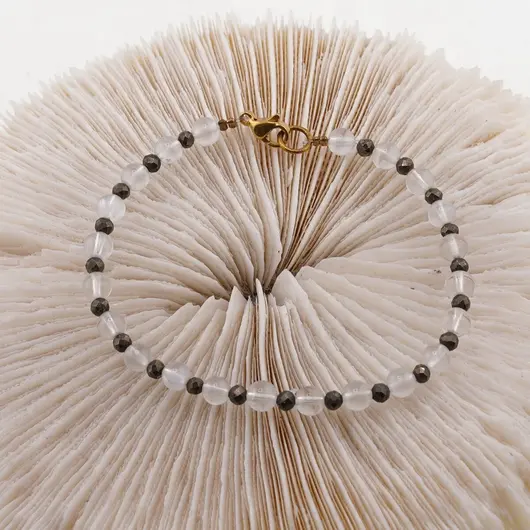 Bratara Piatra lunii sfere 4mm si Pirita sfere fatetate 3mm, imagine 2