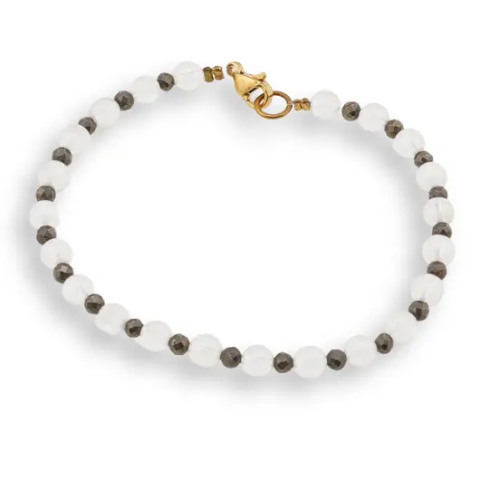 Bratara Piatra lunii sfere 4mm si Pirita sfere fatetate 3mm