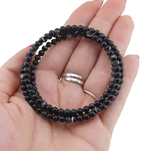 Bratara tripla ajustabila cu pietre semipretioase, Agat negru sfere 4mm, imagine 3