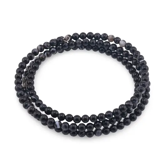 Bratara tripla ajustabila cu pietre semipretioase, Agat negru sfere 4mm