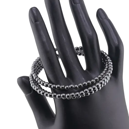 Bratara tripla ajustabila cu pietre semipretioase, Hematit sfere 4mm, imagine 2