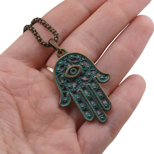 Colier Feng Shui antichizat cu pandativ hamsa, 4cm, imagine 3