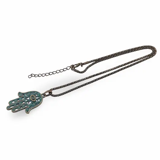Colier Feng Shui antichizat cu pandativ hamsa, 4cm