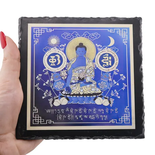 Placa Feng Shui din piatra cu Buddha Medicine albastru, imagine 3