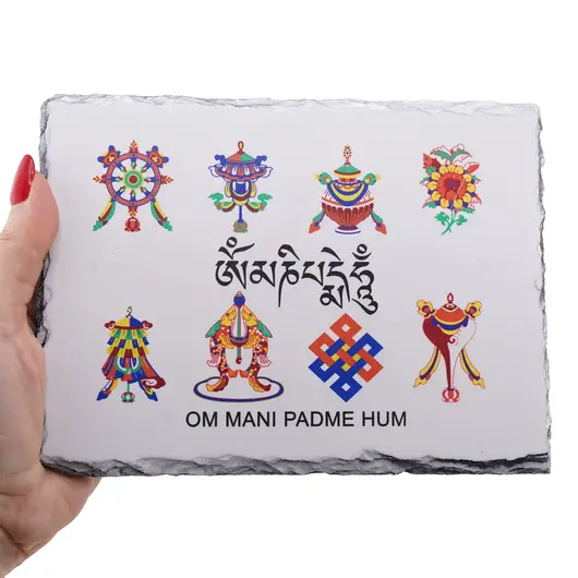 Placa Feng Shui din piatra cu cele 8 simboluri tibetane, imagine 3